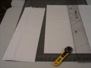 Cutting muslin strips Cutting muslin strips