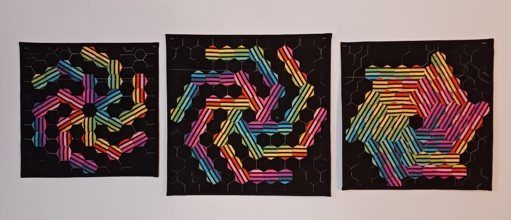 Striped hexagon spirals.