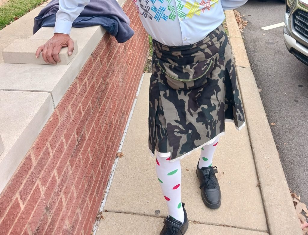 Camoflage kilt and matching fanny pack.